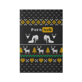Обложка для паспорта матовая кожа с принтом Pornhub свитер с оленями в Новосибирске, натуральная матовая кожа | размер 19,3 х 13,7 см; прозрачные пластиковые крепления | Тематика изображения на принте: 2021 | knit | knitted | merch | new year | sweater | ugly sweater | вязанный | вязяный | зимний | лого | логотип | мерч | новый год | олени | рождественский | рождественский свитер | рождес
