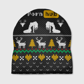Шапка 3D с принтом Pornhub свитер с оленями в Новосибирске, 100% полиэстер | универсальный размер, печать по всей поверхности изделия | 2021 | knit | knitted | merch | new year | sweater | ugly sweater | вязанный | вязяный | зимний | лого | логотип | мерч | новый год | олени | рождественский | рождественский свитер | рождес