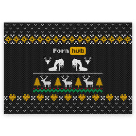 Поздравительная открытка с принтом Pornhub свитер с оленями в Новосибирске, 100% бумага | плотность бумаги 280 г/м2, матовая, на обратной стороне линовка и место для марки
 | 2021 | knit | knitted | merch | new year | sweater | ugly sweater | вязанный | вязяный | зимний | лого | логотип | мерч | новый год | олени | рождественский | рождественский свитер | рождес