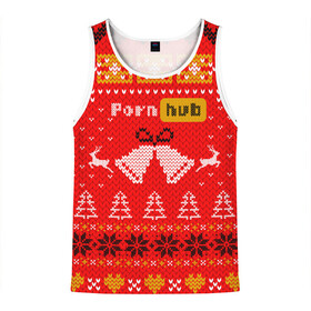 Мужская майка 3D с принтом Pornhub рождественский свитер в Новосибирске, 100% полиэстер | круглая горловина, приталенный силуэт, длина до линии бедра. Пройма и горловина окантованы тонкой бейкой | Тематика изображения на принте: 2021 | christmas | knit | knitted | merch | new year | sweater | ugly sweater | вязанный | вязяный | зимний | лого | логотип | мерч | новый год | олени | рождественский | рождество