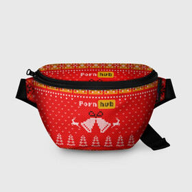 Поясная сумка 3D с принтом Pornhub рождественский свитер в Новосибирске, 100% полиэстер | плотная ткань, ремень с регулируемой длиной, внутри несколько карманов для мелочей, основное отделение и карман с обратной стороны сумки застегиваются на молнию | 2021 | christmas | knit | knitted | merch | new year | sweater | ugly sweater | вязанный | вязяный | зимний | лого | логотип | мерч | новый год | олени | рождественский | рождество