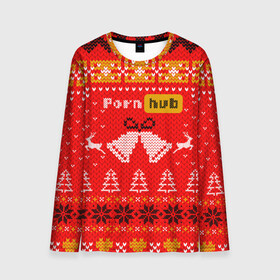 Мужской лонгслив 3D с принтом Pornhub рождественский свитер в Новосибирске, 100% полиэстер | длинные рукава, круглый вырез горловины, полуприлегающий силуэт | Тематика изображения на принте: 2021 | christmas | knit | knitted | merch | new year | sweater | ugly sweater | вязанный | вязяный | зимний | лого | логотип | мерч | новый год | олени | рождественский | рождество