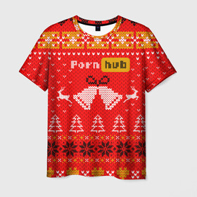 Мужская футболка 3D с принтом Pornhub рождественский свитер в Новосибирске, 100% полиэфир | прямой крой, круглый вырез горловины, длина до линии бедер | Тематика изображения на принте: 2021 | christmas | knit | knitted | merch | new year | sweater | ugly sweater | вязанный | вязяный | зимний | лого | логотип | мерч | новый год | олени | рождественский | рождество
