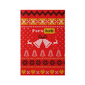 Обложка для паспорта матовая кожа с принтом Pornhub рождественский свитер в Новосибирске, натуральная матовая кожа | размер 19,3 х 13,7 см; прозрачные пластиковые крепления | 2021 | christmas | knit | knitted | merch | new year | sweater | ugly sweater | вязанный | вязяный | зимний | лого | логотип | мерч | новый год | олени | рождественский | рождество
