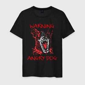 Мужская футболка хлопок с принтом Осторожно, злая собака! в Новосибирске, 100% хлопок | прямой крой, круглый вырез горловины, длина до линии бедер, слегка спущенное плечо. | angry | angry dog | cyber | cyber dog | cyberpunk | dog | злая собака | злость | кибер | кибер собака | киберпанк | собака