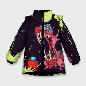 Зимняя куртка для девочек 3D с принтом AMONG US - MONSTER в Новосибирске, ткань верха — 100% полиэстер; подклад — 100% полиэстер, утеплитель — 100% полиэстер. | длина ниже бедра, удлиненная спинка, воротник стойка и отстегивающийся капюшон. Есть боковые карманы с листочкой на кнопках, утяжки по низу изделия и внутренний карман на молнии. 

Предусмотрены светоотражающий принт на спинке, радужный светоотражающий элемент на пуллере молнии и на резинке для утяжки. | among | among us | amongus | crewmate | game | games | imposter | impostor | logo | monster | sabotage | shhh | амонг | амонг ас | амонгас | игра | игры | импостер | космос | крюмейт | лого | логотип | логотипы | монстр | саботаж | символ | сим
