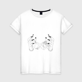 Женская футболка хлопок с принтом Jujutsu Kaisen Itadori в Новосибирске, 100% хлопок | прямой крой, круглый вырез горловины, длина до линии бедер, слегка спущенное плечо | hand | itadori | sukuna | итадори | магическая битва | руки | сукуна