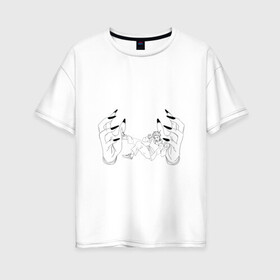 Женская футболка хлопок Oversize с принтом Jujutsu Kaisen Itadori в Новосибирске, 100% хлопок | свободный крой, круглый ворот, спущенный рукав, длина до линии бедер
 | hand | itadori | sukuna | итадори | магическая битва | руки | сукуна