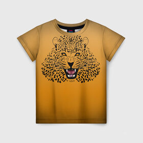 Детская футболка 3D с принтом Леопард в Новосибирске, 100% гипоаллергенный полиэфир | прямой крой, круглый вырез горловины, длина до линии бедер, чуть спущенное плечо, ткань немного тянется | big cat | cat | leopard | кот | кошка | леопард