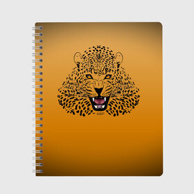 Тетрадь с принтом Леопард в Новосибирске, 100% бумага | 48 листов, плотность листов — 60 г/м2, плотность картонной обложки — 250 г/м2. Листы скреплены сбоку удобной пружинной спиралью. Уголки страниц и обложки скругленные. Цвет линий — светло-серый
 | big cat | cat | leopard | кот | кошка | леопард