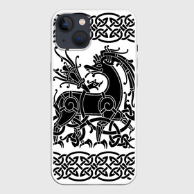 Чехол для iPhone 13 с принтом Вендельский олень чёрный 3D в Новосибирске,  |  | вендель | викинги | вязь | олень | орнамент | скандинавский | тату | узор