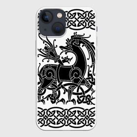 Чехол для iPhone 13 mini с принтом Вендельский олень чёрный 3D в Новосибирске,  |  | вендель | викинги | вязь | олень | орнамент | скандинавский | тату | узор