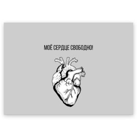 Поздравительная открытка с принтом Моё сердце свободно. в Новосибирске, 100% бумага | плотность бумаги 280 г/м2, матовая, на обратной стороне линовка и место для марки
 | анатомия | вены и сосуды. | любовь | позитив | прикольные фразы | свободное сердце | сердце