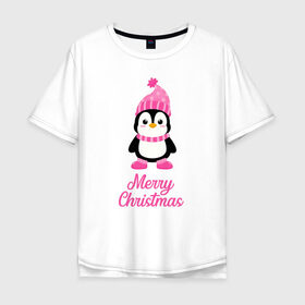 Мужская футболка хлопок Oversize с принтом Пингвин в Новосибирске, 100% хлопок | свободный крой, круглый ворот, “спинка” длиннее передней части | Тематика изображения на принте: 2021 | merry christmas | белка | год быка | дед мороз | детская | дух  рождества | дух нового года | енот | животное | лиса | милый пингвин | новогодняя | пенгвин | пингвин | пингвиненок | пингвины | праздник