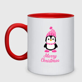 Кружка двухцветная с принтом Пингвин в Новосибирске, керамика | объем — 330 мл, диаметр — 80 мм. Цветная ручка и кайма сверху, в некоторых цветах — вся внутренняя часть | 2021 | merry christmas | белка | год быка | дед мороз | детская | дух  рождества | дух нового года | енот | животное | лиса | милый пингвин | новогодняя | пенгвин | пингвин | пингвиненок | пингвины | праздник