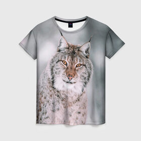 Женская футболка 3D с принтом Рысь в Новосибирске, 100% полиэфир ( синтетическое хлопкоподобное полотно) | прямой крой, круглый вырез горловины, длина до линии бедер | cat | животные | звири | кис | киска | кот | котейка | котик | коты | котяра | кошка | кошки | природа | рысь