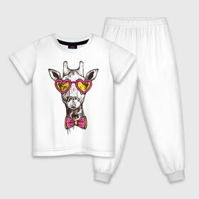 Детская пижама хлопок с принтом Жираф с бабочкой в Новосибирске, 100% хлопок |  брюки и футболка прямого кроя, без карманов, на брюках мягкая резинка на поясе и по низу штанин
 | бабочки | животное | жираф | очки | рисунок | розовые | сердечки