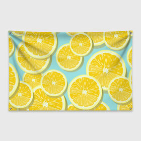 Флаг-баннер с принтом лимончики в Новосибирске, 100% полиэстер | размер 67 х 109 см, плотность ткани — 95 г/м2; по краям флага есть четыре люверса для крепления | еда | лимон | фрукты | цитрусы