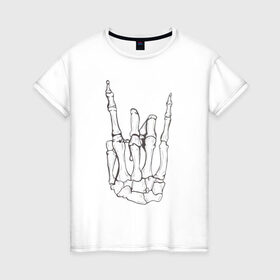Женская футболка хлопок с принтом Рок до самого конца в Новосибирске, 100% хлопок | прямой крой, круглый вырез горловины, длина до линии бедер, слегка спущенное плечо | арт | знак | коза | кости | кость | палец | пальцы | рисунок | рок | символ