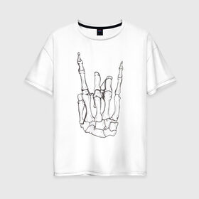 Женская футболка хлопок Oversize с принтом Рок до самого конца в Новосибирске, 100% хлопок | свободный крой, круглый ворот, спущенный рукав, длина до линии бедер
 | арт | знак | коза | кости | кость | палец | пальцы | рисунок | рок | символ