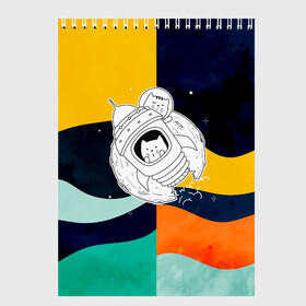Скетчбук с принтом Космический кот в Новосибирске, 100% бумага
 | 48 листов, плотность листов — 100 г/м2, плотность картонной обложки — 250 г/м2. Листы скреплены сверху удобной пружинной спиралью | желтый | корабль | космос | кот | полоса | цветная | черный