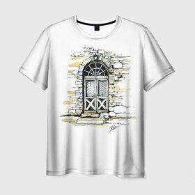 Мужская футболка 3D с принтом Старая дверь в Новосибирске, 100% полиэфир | прямой крой, круглый вырез горловины, длина до линии бедер | Тематика изображения на принте: акварель | графика | старая дверь