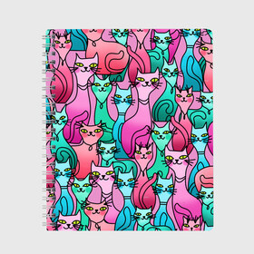 Тетрадь с принтом Цветные котики в Новосибирске, 100% бумага | 48 листов, плотность листов — 60 г/м2, плотность картонной обложки — 250 г/м2. Листы скреплены сбоку удобной пружинной спиралью. Уголки страниц и обложки скругленные. Цвет линий — светло-серый
 | cat | кот. кошка. котик. котики | коты