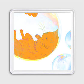 Магнит 55*55 с принтом Котик в пузыре, рыжий в Новосибирске, Пластик | Размер: 65*65 мм; Размер печати: 55*55 мм | звери | котики | коты | кошки | милый | подарок | пузырь | рыжий