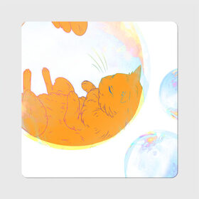Магнит виниловый Квадрат с принтом Котик в пузыре, рыжий в Новосибирске, полимерный материал с магнитным слоем | размер 9*9 см, закругленные углы | звери | котики | коты | кошки | милый | подарок | пузырь | рыжий