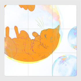 Магнитный плакат 3Х3 с принтом Котик в пузыре, рыжий в Новосибирске, Полимерный материал с магнитным слоем | 9 деталей размером 9*9 см | звери | котики | коты | кошки | милый | подарок | пузырь | рыжий