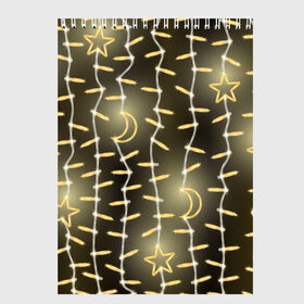 Скетчбук с принтом Золотая Гирлянда в Новосибирске, 100% бумага
 | 48 листов, плотность листов — 100 г/м2, плотность картонной обложки — 250 г/м2. Листы скреплены сверху удобной пружинной спиралью | 