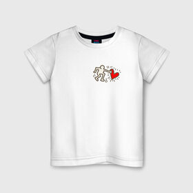 Детская футболка хлопок с принтом Heart в Новосибирске, 100% хлопок | круглый вырез горловины, полуприлегающий силуэт, длина до линии бедер | влюбленные | красный | люди | минимализм | отношения | рисунок | сердечко | страсть | человечки