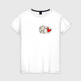 Женская футболка хлопок с принтом Heart в Новосибирске, 100% хлопок | прямой крой, круглый вырез горловины, длина до линии бедер, слегка спущенное плечо | влюбленные | красный | люди | минимализм | отношения | рисунок | сердечко | страсть | человечки