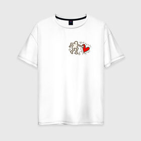 Женская футболка хлопок Oversize с принтом Heart в Новосибирске, 100% хлопок | свободный крой, круглый ворот, спущенный рукав, длина до линии бедер
 | влюбленные | красный | люди | минимализм | отношения | рисунок | сердечко | страсть | человечки