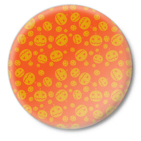 Значок с принтом Helloween Pumpkin - Хеллоуин в Новосибирске,  металл | круглая форма, металлическая застежка в виде булавки | helloween | orange | pumpkin | оранжевый | тыквы | хеллоуин