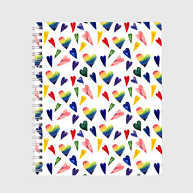 Тетрадь с принтом Пастельные сердца в Новосибирске, 100% бумага | 48 листов, плотность листов — 60 г/м2, плотность картонной обложки — 250 г/м2. Листы скреплены сбоку удобной пружинной спиралью. Уголки страниц и обложки скругленные. Цвет линий — светло-серый
 | gradient | heart | pastel | pattern | rainbow | watercolor | акварель | градиент | пастель | радуга | сердце | узор