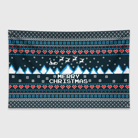 Флаг-баннер с принтом Свитер Merry Christmas в Новосибирске, 100% полиэстер | размер 67 х 109 см, плотность ткани — 95 г/м2; по краям флага есть четыре люверса для крепления | 8бит | merry christmas | вязаный | горы | новый год | олени | пиксельный | ретро | рождество | свитер | узор