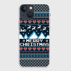 Чехол для iPhone 13 mini с принтом Свитер Merry Christmas в Новосибирске,  |  | 8бит | merry christmas | вязаный | горы | новый год | олени | пиксельный | ретро | рождество | свитер | узор