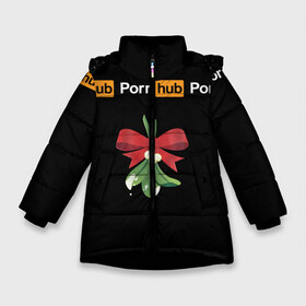 Зимняя куртка для девочек 3D с принтом XXXMAS (PornHub) в Новосибирске, ткань верха — 100% полиэстер; подклад — 100% полиэстер, утеплитель — 100% полиэстер. | длина ниже бедра, удлиненная спинка, воротник стойка и отстегивающийся капюшон. Есть боковые карманы с листочкой на кнопках, утяжки по низу изделия и внутренний карман на молнии. 

Предусмотрены светоотражающий принт на спинке, радужный светоотражающий элемент на пуллере молнии и на резинке для утяжки. | Тематика изображения на принте: brazzers | christmas | marry | new | santa | snow | winter | xmas | xxxmas | year | год | дед | мороз | новый | пронохаб | снег