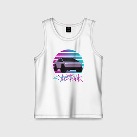 Детская майка хлопок с принтом Cybertruck Aesthetics в Новосибирске,  |  | 80e | cybertruck | retrowave | synthwave | vhs | киберпанк | кибертрак | неон | тесла | электрокар