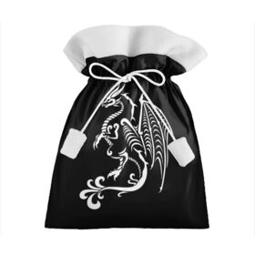 Подарочный 3D мешок с принтом Дракон тату в Новосибирске, 100% полиэстер | Размер: 29*39 см | белое на чёрном | восток | дракон | драконы | мифические существа | татуировка дракон | татуировки | узоры
