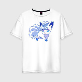 Женская футболка хлопок Oversize с принтом Снежный покемон в Новосибирске, 100% хлопок | свободный крой, круглый ворот, спущенный рукав, длина до линии бедер
 | baby | cartoon | fox | kawaii | kitty | pika pika | pikachu | pokemon go | team | вульпикс | зимний | иви | кавайный | киска | кот | котенок | кошечка | лиса | лисенок | лисичка | малыш | мифический | мордочка | мультяшный | пика пикa | пика