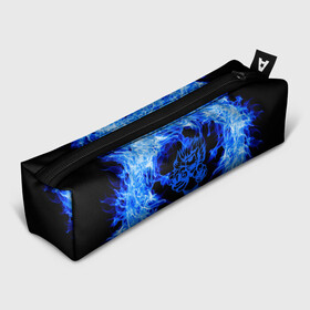 Пенал 3D с принтом Лев в синем пламени в Новосибирске, 100% полиэстер | плотная ткань, застежка на молнии | lion | лев | огонь | пламя | синий