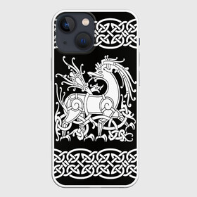 Чехол для iPhone 13 mini с принтом Рингерике олень белый 3D в Новосибирске,  |  | белый | викинги | вязь | олень | орнамент | рингерике | скандинавский | тату | узор