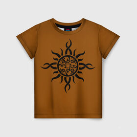 Детская футболка 3D с принтом Тату солнце в Новосибирске, 100% гипоаллергенный полиэфир | прямой крой, круглый вырез горловины, длина до линии бедер, чуть спущенное плечо, ткань немного тянется | Тематика изображения на принте: 