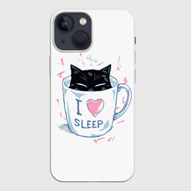 Чехол для iPhone 13 mini с принтом Я Люблю Спать в Новосибирске,  |  | Тематика изображения на принте: cat | cats | coffee | i | love | nekoffee | night | sleep | вечер | жарко | зима | кот | котенок | котик | котэ | котяра | котята | кофе | кошка | люблю | любовь | нежное | нежный | ночь | сон | спать | тепло | холод | холодно | я