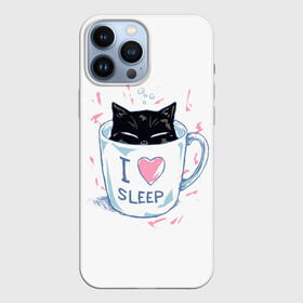 Чехол для iPhone 13 Pro Max с принтом Я Люблю Спать в Новосибирске,  |  | cat | cats | coffee | i | love | nekoffee | night | sleep | вечер | жарко | зима | кот | котенок | котик | котэ | котяра | котята | кофе | кошка | люблю | любовь | нежное | нежный | ночь | сон | спать | тепло | холод | холодно | я