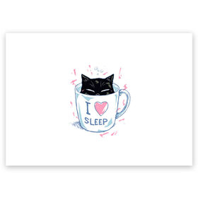 Поздравительная открытка с принтом Я Люблю Спать в Новосибирске, 100% бумага | плотность бумаги 280 г/м2, матовая, на обратной стороне линовка и место для марки
 | Тематика изображения на принте: cat | cats | coffee | i | love | nekoffee | night | sleep | вечер | жарко | зима | кот | котенок | котик | котэ | котяра | котята | кофе | кошка | люблю | любовь | нежное | нежный | ночь | сон | спать | тепло | холод | холодно | я