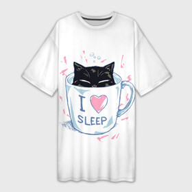 Платье-футболка 3D с принтом Я Люблю Спать в Новосибирске,  |  | cat | cats | coffee | i | love | nekoffee | night | sleep | вечер | жарко | зима | кот | котенок | котик | котэ | котяра | котята | кофе | кошка | люблю | любовь | нежное | нежный | ночь | сон | спать | тепло | холод | холодно | я