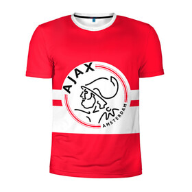 Мужская футболка 3D спортивная с принтом AJAX AMSTERDAM в Новосибирске, 100% полиэстер с улучшенными характеристиками | приталенный силуэт, круглая горловина, широкие плечи, сужается к линии бедра | ajax | amsterdam | football | holland | red | sport | team | white | амстердам | аякс | гол | голландия | красный | логотип | мяч | нидерланды | полосы | спорт | футбол
